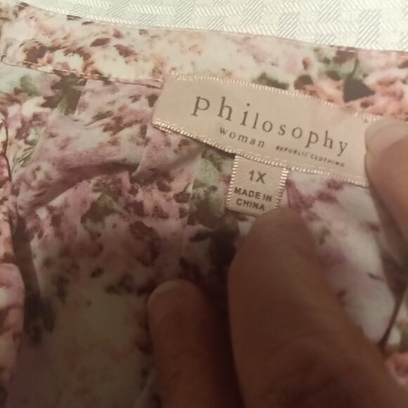 Philosophy Women's Floral Print Shirt Plus Size 1X 3/4 Sleeve Blouse Boho Tunic - Picture 2 of 6